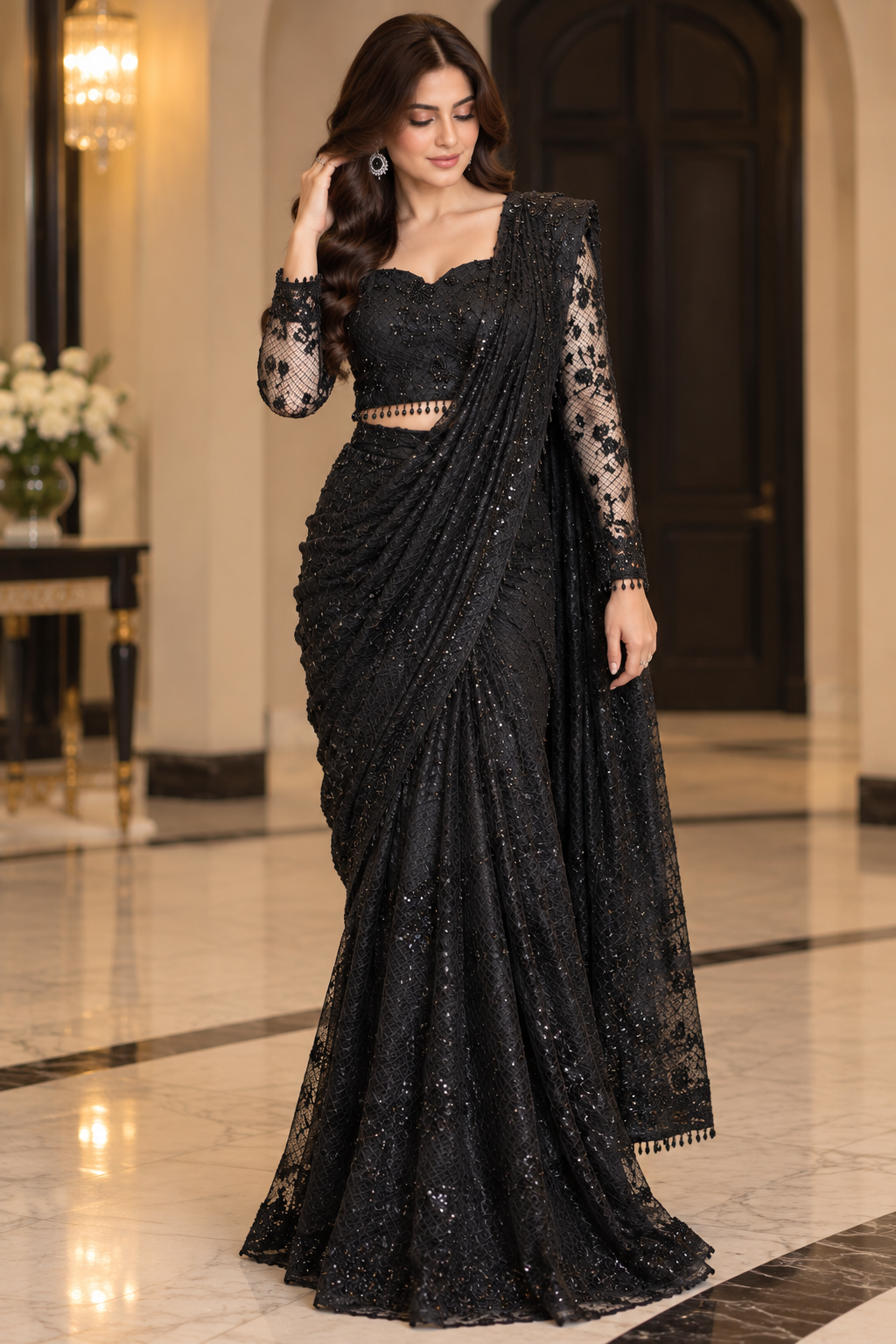 Midnight Black Drape Saree