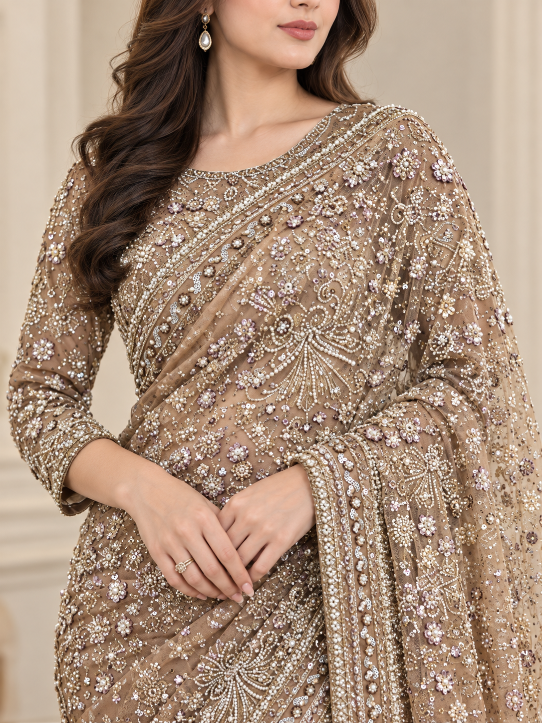 Luxury Elegent Light Brown Saree