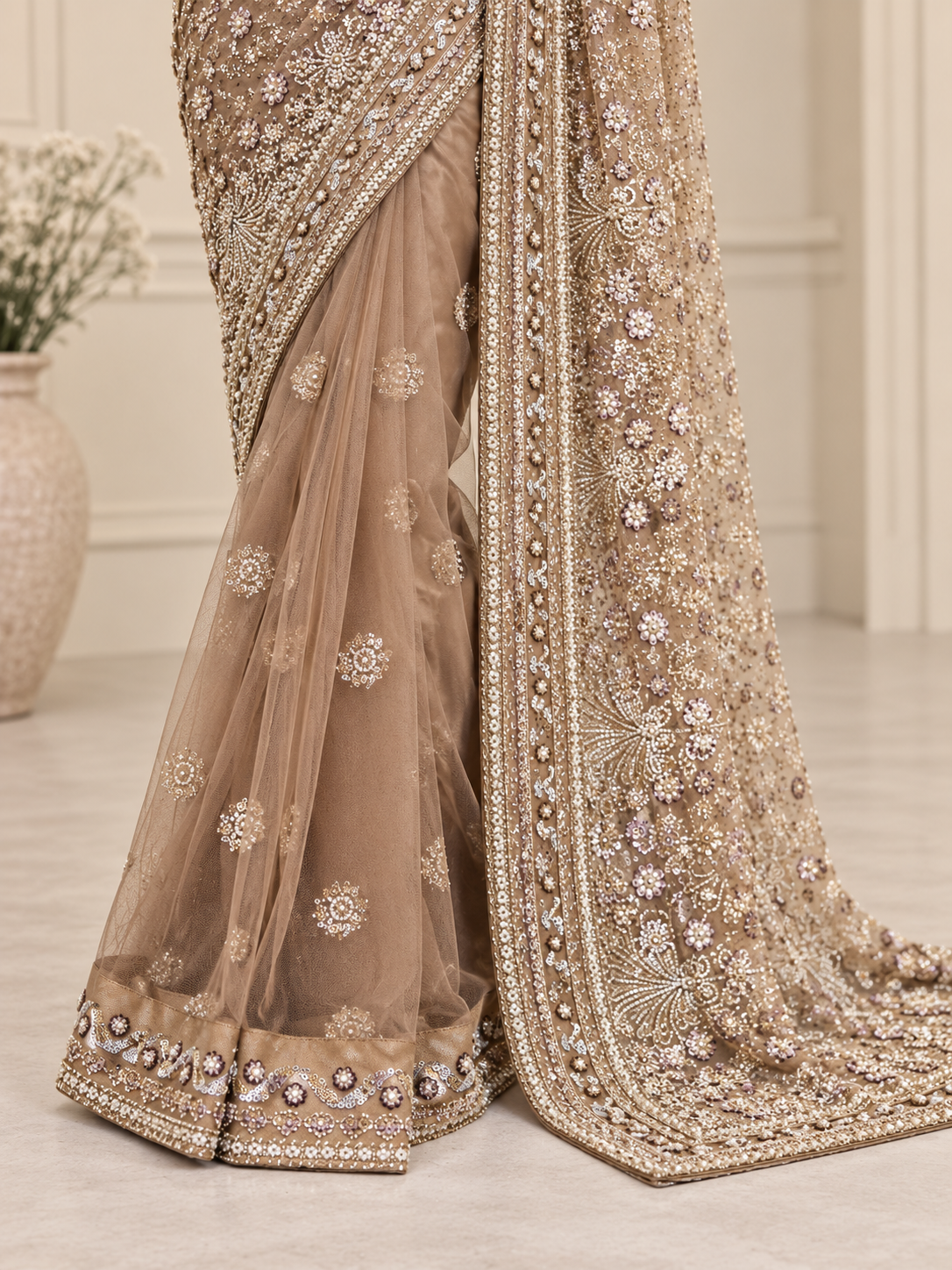 Luxury Elegent Light Brown Saree